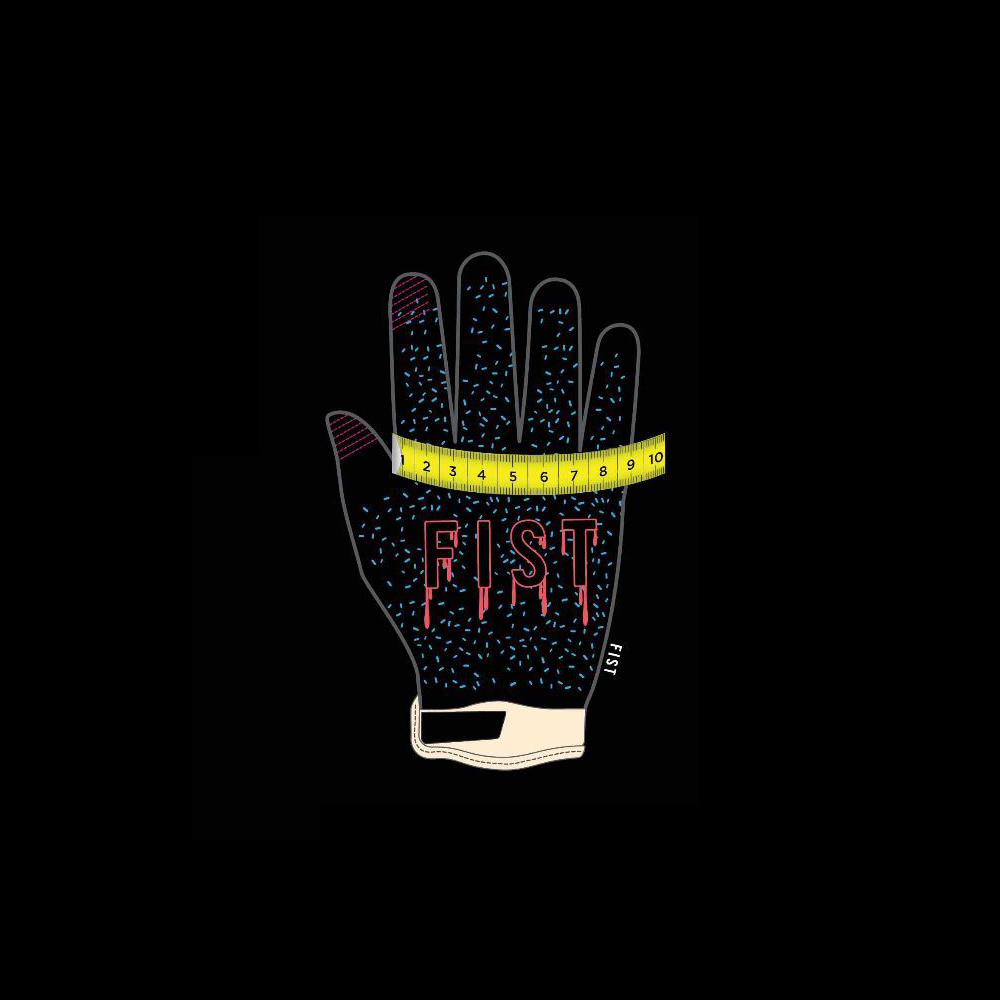 *measurement to be taken across the middle of the palm, centimetres.